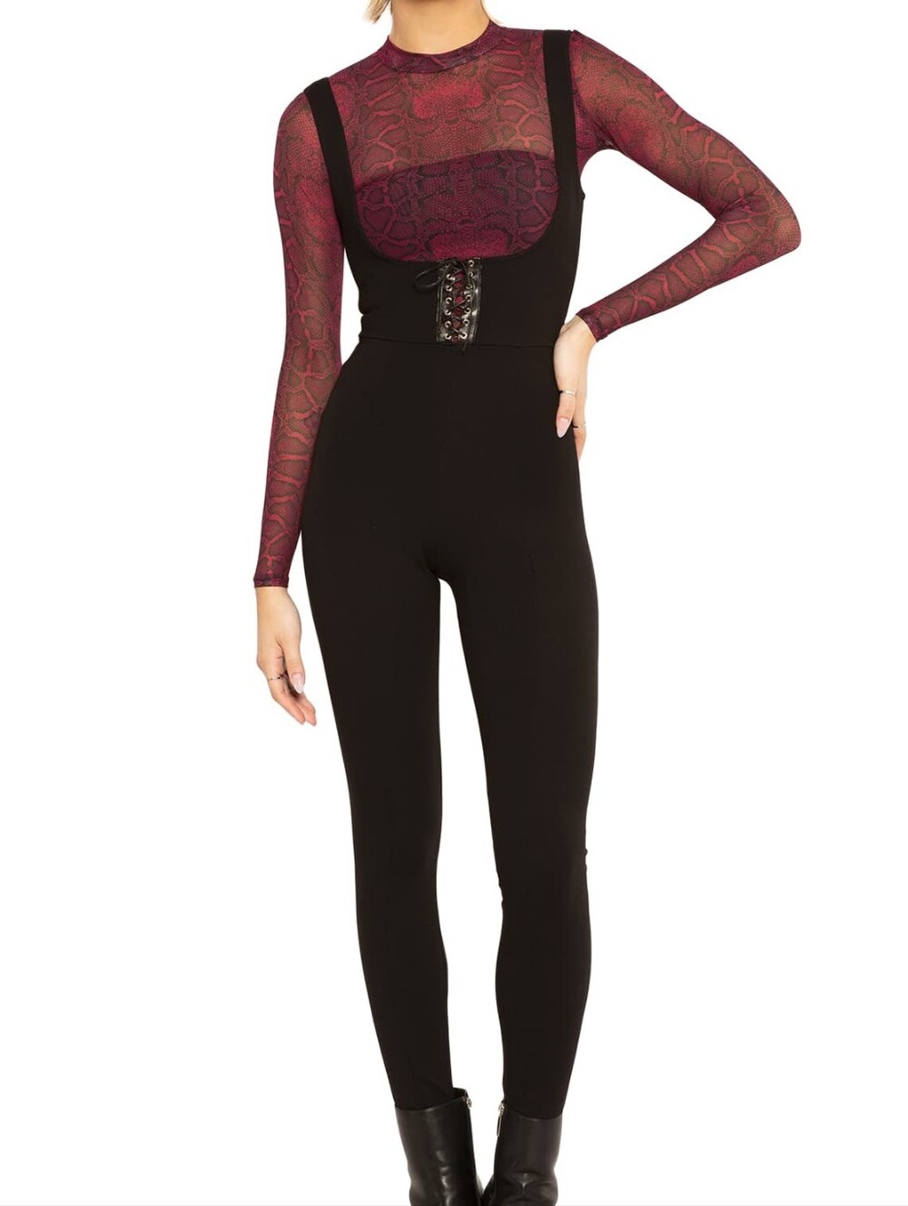 Blackmilk Lace Up Push It Underbust Corset Layering Goth Jumpsuit Size XL